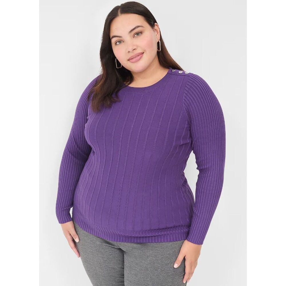 LANE BRYANT Royal Purple Plus Sz 18/20 Stretch Lightweight Fitted Ribbed Sweater